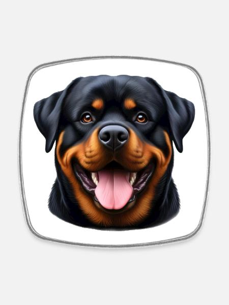 A happy Rottweiler - Square fridge magnet - white