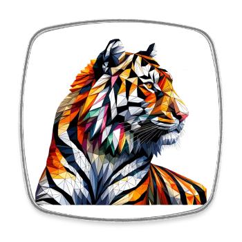 Geometric Tiger Art Print - Square fridge magnet - white - Front