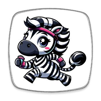 Zebra Jogger Cartoon Sport Marathon En Course À Pied - Magnet carré - blanc - Devant