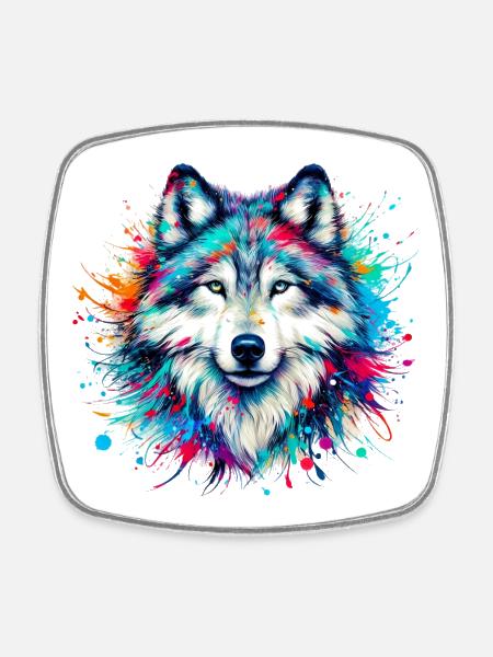 Wolf - Viereckiger Kühlschrankmagnet - Weiß