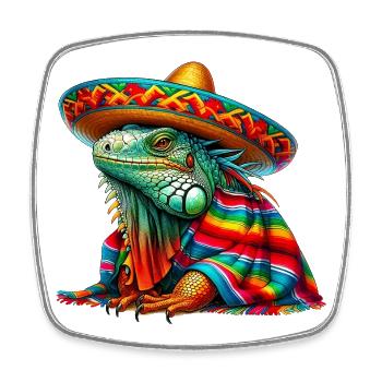Mexican Iguana with Poncho and Sombrero Mexico - Square fridge magnet - white - Front