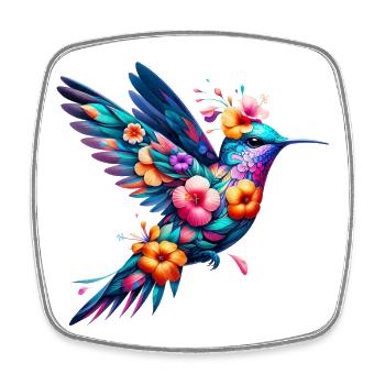 Colibri décoré de fleurs - Magnet carré - blanc - Devant