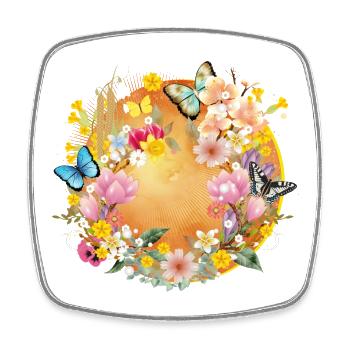 Fleurs et papillons colorés printaniers - Magnet carré - blanc - Devant