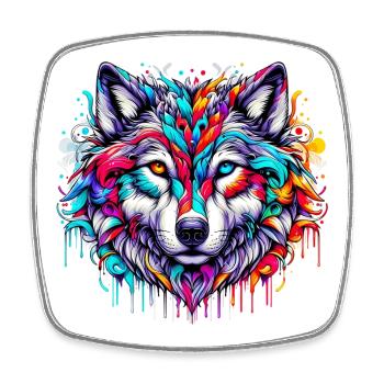 Loup - Magnet carré - blanc - Devant