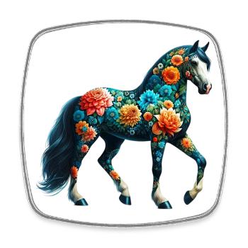 Cheval décoré de fleurs - Magnet carré - blanc - Devant