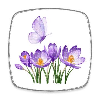 Purple Crocuses & Butterfly: Lattice Design - Square fridge magnet - white - Front