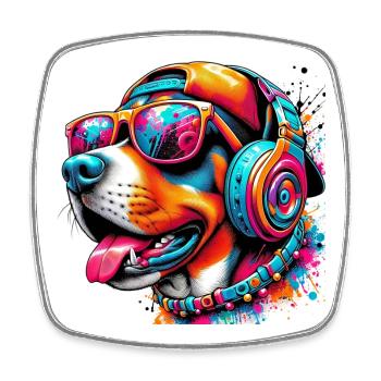 Hund DJ Hut und Sonnenbrille hört Musik - Viereckiger Kühlschrankmagnet - Weiß - Vorne