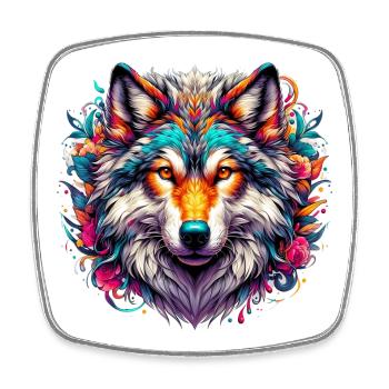 Loup - Magnet carré - blanc - Devant