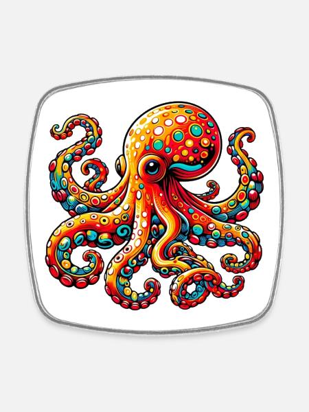 Octopus - Square fridge magnet - white