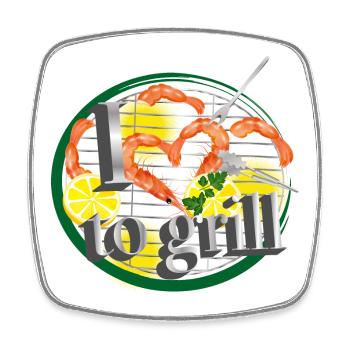 A barbecue with lemons and prawns in the shape of a heart - Square fridge magnet - white - Front