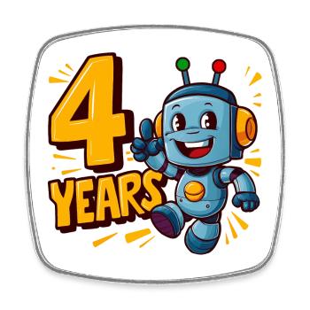 Four Years Cute Little Robot Children's Birthday Party. - Square fridge magnet - white - Front