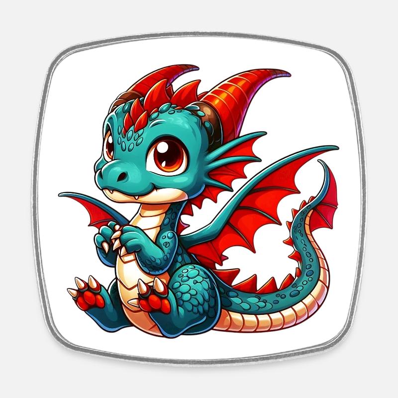 Drache - Viereckiger Kühlschrankmagnet - Weiß