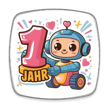 1 Jahr Kleiner Roboter Astronaut mit Zahl 1 - Viereckiger Kühlschrankmagnet - Weiß - Vorne