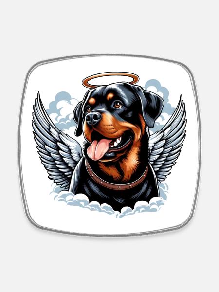Doux Rottweiler Angel Halo - Magnet carré - blanc