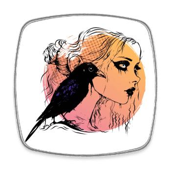 Fille gothique noir corbeau mélancolie Journée de la femme - Magnet carré - blanc - Devant