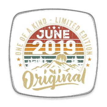 June 2019 Vintage Birthday Gift 2019 June - Square fridge magnet - white - Front