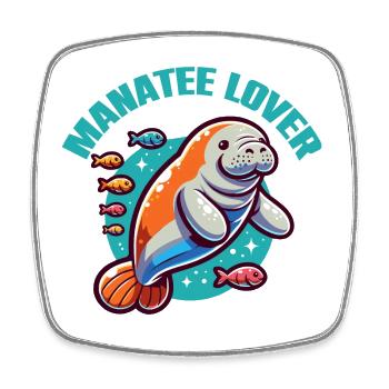 Manatee with lots of colorful fish - Square fridge magnet - white - Front