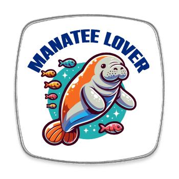 Manatee with lots of colorful fish - Square fridge magnet - white - Front
