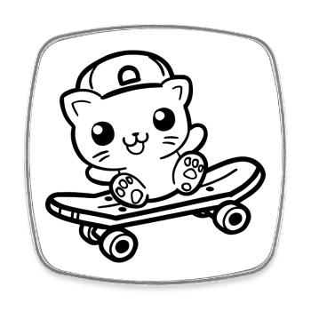 Skateboard Cat Cartoon Look - Square fridge magnet - white - Front
