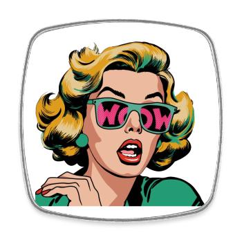 Pop Art WOW-Porträt mit glitzernder Sonnenbrille - Viereckiger Kühlschrankmagnet - Weiß - Vorne