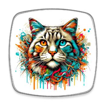 Chat - Magnet carré - blanc - Devant