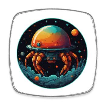 Imaginative whimsical crab spaceship - Square fridge magnet - white - Front