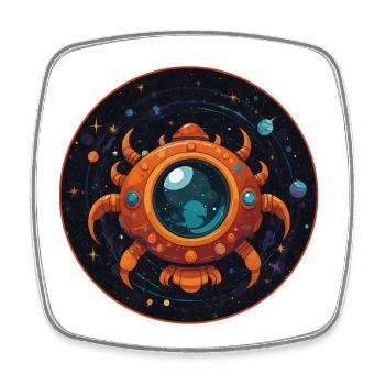 Colorful imaginative whimsical spaceship - Square fridge magnet - white - Front