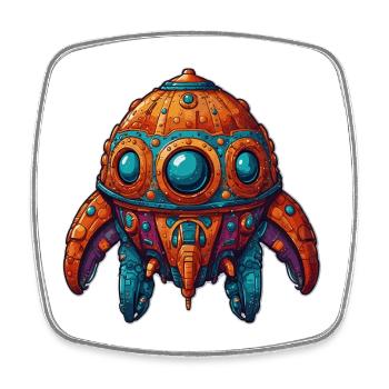 Colorful imaginative whimsical spaceship - Square fridge magnet - white - Front