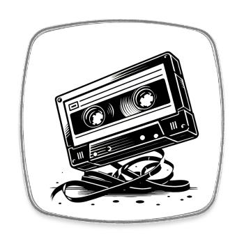 Cassette musicale dans le style rétro des années 80 et 90 - Magnet carré - blanc - Devant
