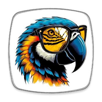 Papagei mit Brille - Viereckiger Kühlschrankmagnet - Weiß - Vorne