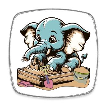 Cute Blue Cartoon Elephant in Sandbox - Square fridge magnet - white - Front