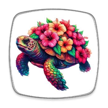 Schildkröte mit Hibiskusblüten - Viereckiger Kühlschrankmagnet - Weiß - Vorne