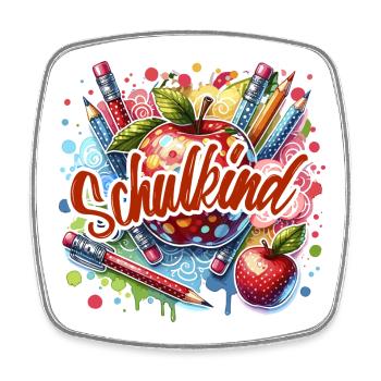 Schulkind Apfel Stift Schulanfänger 2026 - Viereckiger Kühlschrankmagnet - Weiß - Vorne