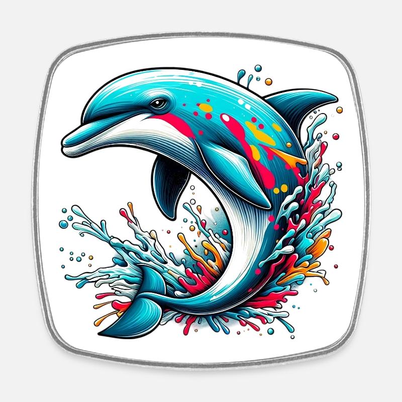 Delfin - Viereckiger Kühlschrankmagnet - Weiß