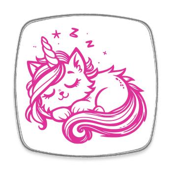Chat licorne endormi (rose) - Magnet carré - blanc - Devant