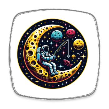 Un astronaute s’assoit sur la lune et pêche - Magnet carré - blanc - Devant