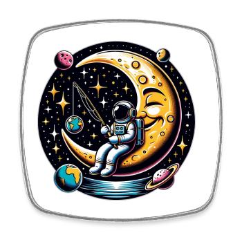Un astronaute s’assoit sur la lune et pêche - Magnet carré - blanc - Devant