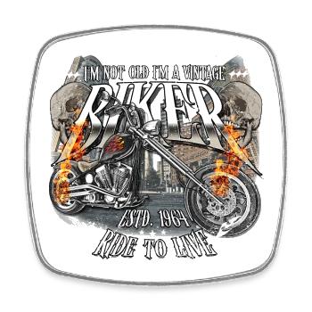 1964 Vintage Birthday Biker Chopper Motorcycle - Square fridge magnet - white - Front