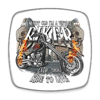 2006 Vintage Birthday Biker Chopper Motorcycle - Square fridge magnet - white - Front