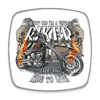 1967 Vintage Birthday Biker Chopper Motorcycle - Square fridge magnet - white - Front