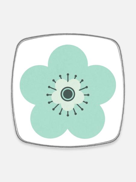 Vert menthe et fleur bleue - Magnet carré - blanc