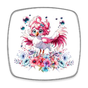 Flamant rose mignon - Magnet carré - blanc - Devant