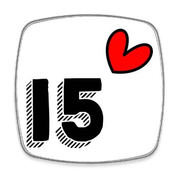 15. 15 ANS. 15e ANNIVERSAIRE. ANNIVERSAIRE 15 ANS. - Magnet carré - blanc - Devant
