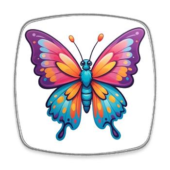 Niedlicher bunter Cartoon-Schmetterling - Viereckiger Kühlschrankmagnet - Weiß - Vorne