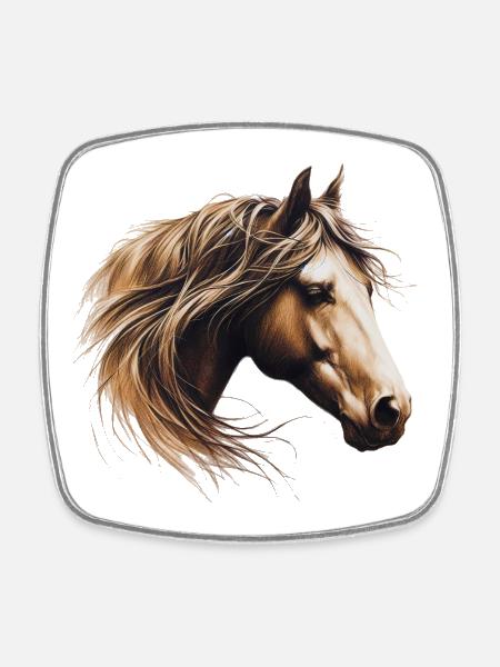 Cheval - Magnet carré - blanc