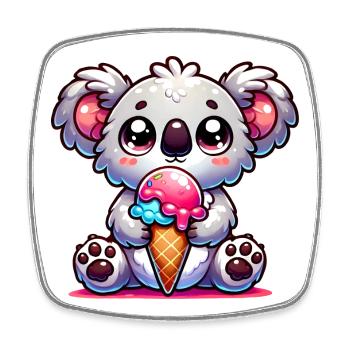 Der niedliche Koala genießt ein buntes Eis - Viereckiger Kühlschrankmagnet - Weiß - Vorne