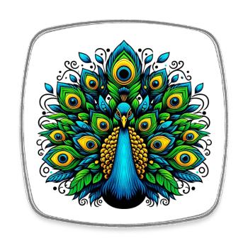 Pfau - Viereckiger Kühlschrankmagnet - Weiß - Vorne