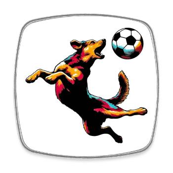 Dog plays with a soccer ball - Square fridge magnet - white - Front