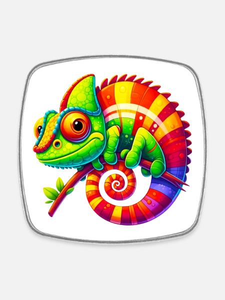 Caméléon - Magnet carré - blanc