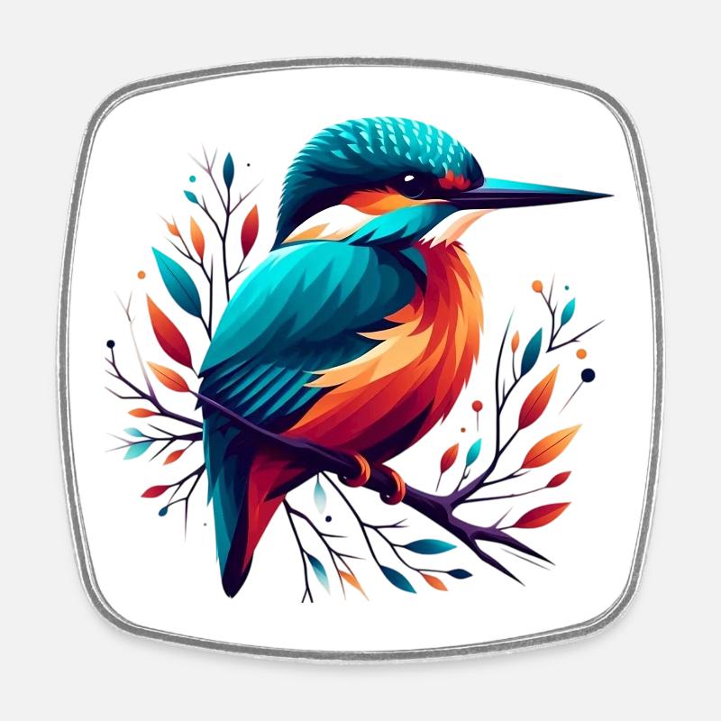 Martin-pêcheur - Magnet carré - blanc